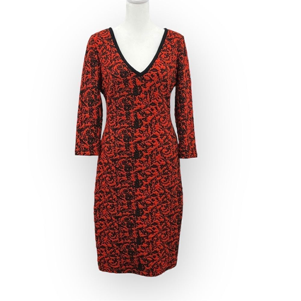 Anthropologie Plenty By Tracy Reese Nicole Dress V-Neck Knit in Black/Red Size 4